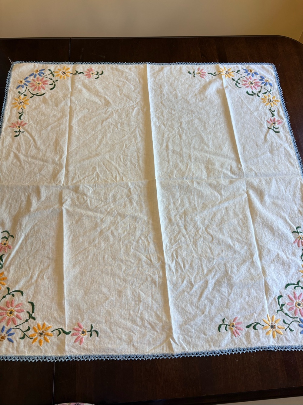 Handmade Embroidered Floral Tablecloth
